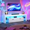 Clikuutory Modern Lighting 63 inch TV Stand with Large Storage Drawer for 50 55 60 65 70 75 Inch TVs, TV Console with 20 Color LED Lights, Entertainment Center Media and Open Shelf for Bedroom, White, 63”W×14”D×18”H