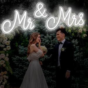 Mr and Mrs Neon Sign for Wedding Neon Light LED Backdrop Wall Decor USB Wedding Reception Decoration Gifts for Anniversary Engagement Banquet(36.81 x 10.24 Inch,Cold White)