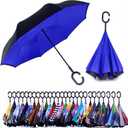 SIEPASA Spar. Saa Double Layer Inverted Umbrella with C-Shaped Handle, Anti-UV Waterproof Windproof Straight Umbrella for Car Rain Outdoor Use, 49 Inch, Sapphire Blue