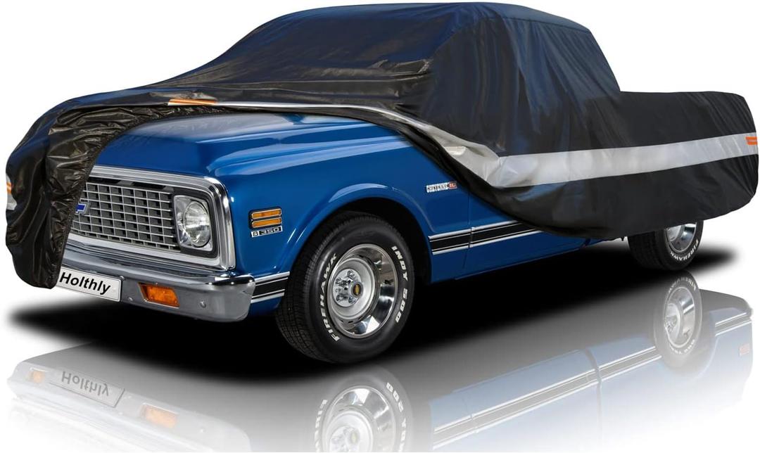 10 Layers Truck Cover Waterproof All Weather. Pickup Truck Cover Rain UV Protection. Length: Up to 210 inches, Universal Fit Most Regular Cab Short Box Ford F100 Chevy C10 S10 Ram 150 250. (Black)