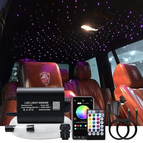 AKEPO 16W RGBW Fiber Optic Star Ceiling Lights Kit Bluetooth APP Control+Music Mode Car Home Use Fibre Optical Light Kit, Fiber Cable 300pcs 0.75mm 6.5ft/2m with 28key Remote