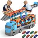 2-in-1 Foldable Race Track Truck Car Playset for 2-8 Years Old Boys Girls, Kids Truck Toys with Foldable 3 Layer Play Track & 8 Race Cars, Children's Day Birthday Gifts for Toddlers