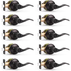 Probrico Oil Rubbed Bronze Privacy Door Levers Interior Keyless Handles Lock Set Leversets (Bed and Bath),Left/Right Handed, 10 Pack