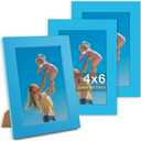 Space Art Deco, 4X6 Picture Frame, Set Of 3 Blue Picture Frame - Vibrant Colored Photo Collage Frame, High Definition Glass For Wall Mounting Or Tabletop Display
