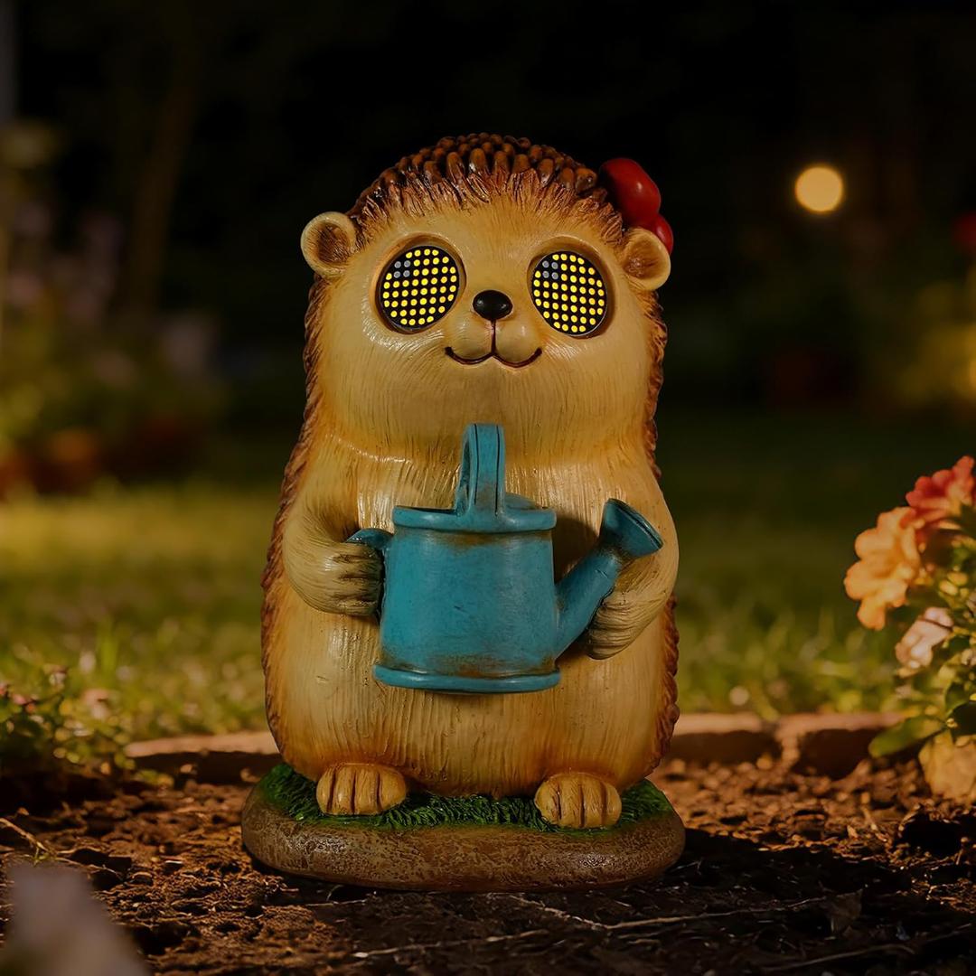 Garden Statues Hedgehog with Solar Moving LED Eyes Outdoor Animal Figurines Decorations for Patio Yard Lawn Ornaments Gifts for Birthday Easter Housewarming (Hedgehog)