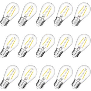 VISTERLITE Shatterproof S14 Replacement LED Light Bulbs, 2W, Equivalent to 11-25 Watt, Warm White 2200K, Outdoor String Lights Vintage Edison Bulb, E26 Medium Base, 15-Pack