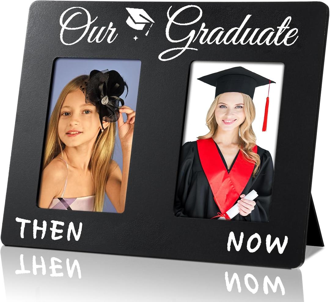 Vercraft 2026 Graduation Then Picture Frame Gifts Holds 4x6 Inch Black Class of 2026 Grad Photos Wood Photo Album for High School College