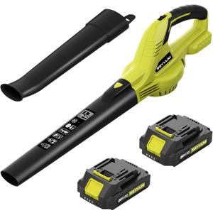 SEYVUM Leaf Blower, 20V Cordless Blower with 2 x 2.0Ah Battery, Electric Leaf Blowers for Lawn Care, 320 CFM 150 MPH Battery Powered Leaf Blower, for Patio, Garden Cleaning, Light Lemon Green