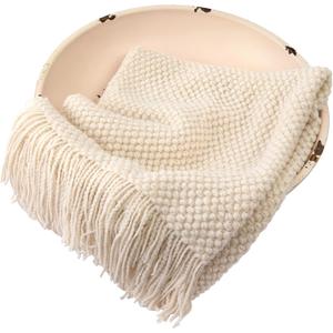 Zeroest Baby Photography Props Basket Braid Wool Wrap Newborn Photo Shoot Baskets Filler Posing Stuffer Background Blanket (Creamy)