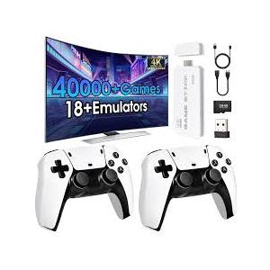 2026New Retro Game Console,40000+Games and 23 Emulators, with Dual 2.4G Wireless Controllers, Plug and Play 4K HD HDMI TV Game Stick White