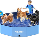 VISTOP Large Foldable Dog Pool, Hard Plastic Shell Portable Swimming Pool for Dogs Cats and Kids Pet Puppy Bathing Tub Collapsible Kiddie Pool (57inch.D x 11.8inch.H, Blue)