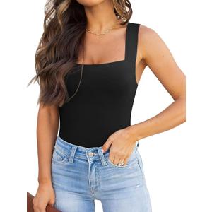 REORIA Butsmooth Womens Basic Sexy Square Neck Sleeveless Tank Tops Bodysuits Clubwear (Small, Black)