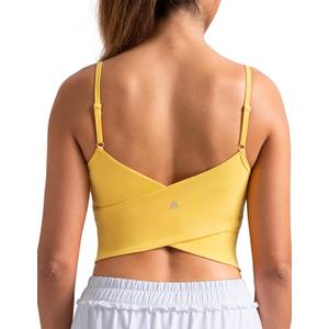 Colorfulkoala Women's Dreamlux Crop Tank Tops with Built in Bra Adjustable Spaghetti Strap Workout Yoga Camisole (Blazing Yellow)