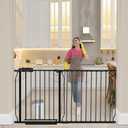 HOOEN 30" Tall Extra Wide Baby Gate for Stairs Doorways 57.5 to 62 Inch Large Long Dog Gates Tension Baby Gate Walk Through Child Gates for Kids or Pets Indoor Safety Gates (Black)