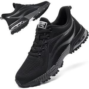 Womens Air Running Shoes Non Slip Tennis Walking Shoes Women Mesh Cushion Sneakers for Gym Workout Sports (7.5, Black)