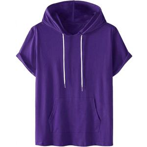 Short Sleeve Hoodies for Men Gym Workout Sweatshirt Lightweight Athletic Pullover Plus Size Hooded T Shirt Active Tops, Purple Large