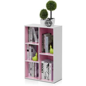 Furinno LUDER Book Shelf, 5-Cube Bookshelf, Reversible Bookcase, 9.4 x 19.5 x 31.5, for Living Room, Bedroom, Home Office, White/Pink