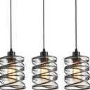 IHENGYANLT 3 Pack Pendant Light Kitchen Island Pendant Lighting, Glass Hanging Light with Spiral Cage Clear Glass Shade, Black Modern Indoor Hanging Lamp