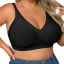 SHAPERX Women's Deep V Everyday Bras Wireless Comfort No Underwire Bralettes Soft Push Up Bra Regular and Plus Size (Large, Black)