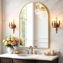 Bathroom Mirror for Wall, 36x24 Inch Arched Mirror, Matte Gold Metal Framed Bathroom Vanity Mirror for Restroom Farmhouse, Anti-Rust, Tempered Glass, Hanging or Leaning