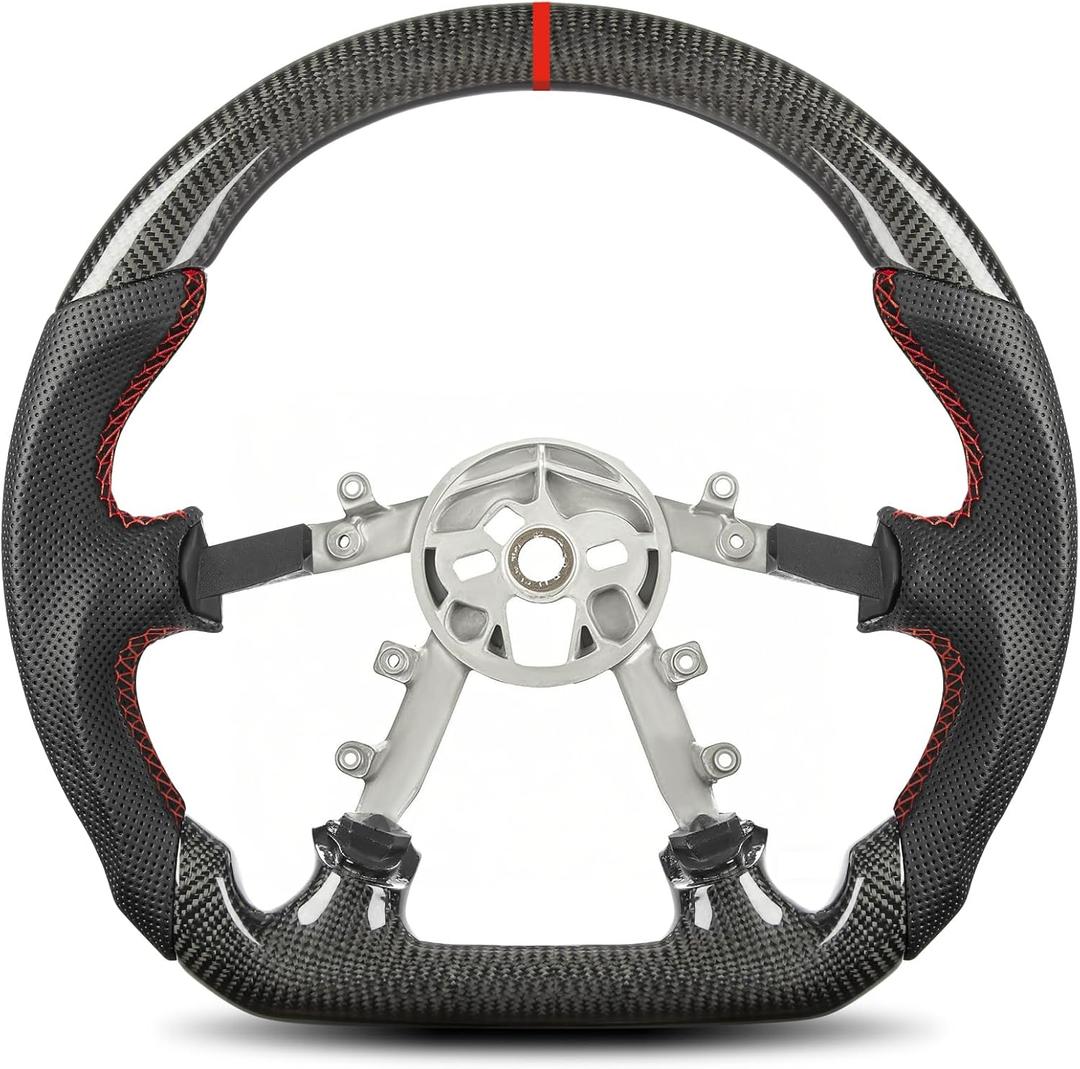 Real Carbon Fiber Steering Wheel for Corvette C5 1997-2004 D-shaped Flat-bottom Racing Steering Wheel Nappa Preforated Leather Grip Hand-Stitched Compatible with C5 Base Z06