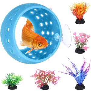 Betta Fish Hideout, Betta Fish Tank Accessories with Suction Cups and 5 Fake Aquatic Plants, Aquarium Decor Accessory for Small Shrimps to Hide and Rest(Blue)