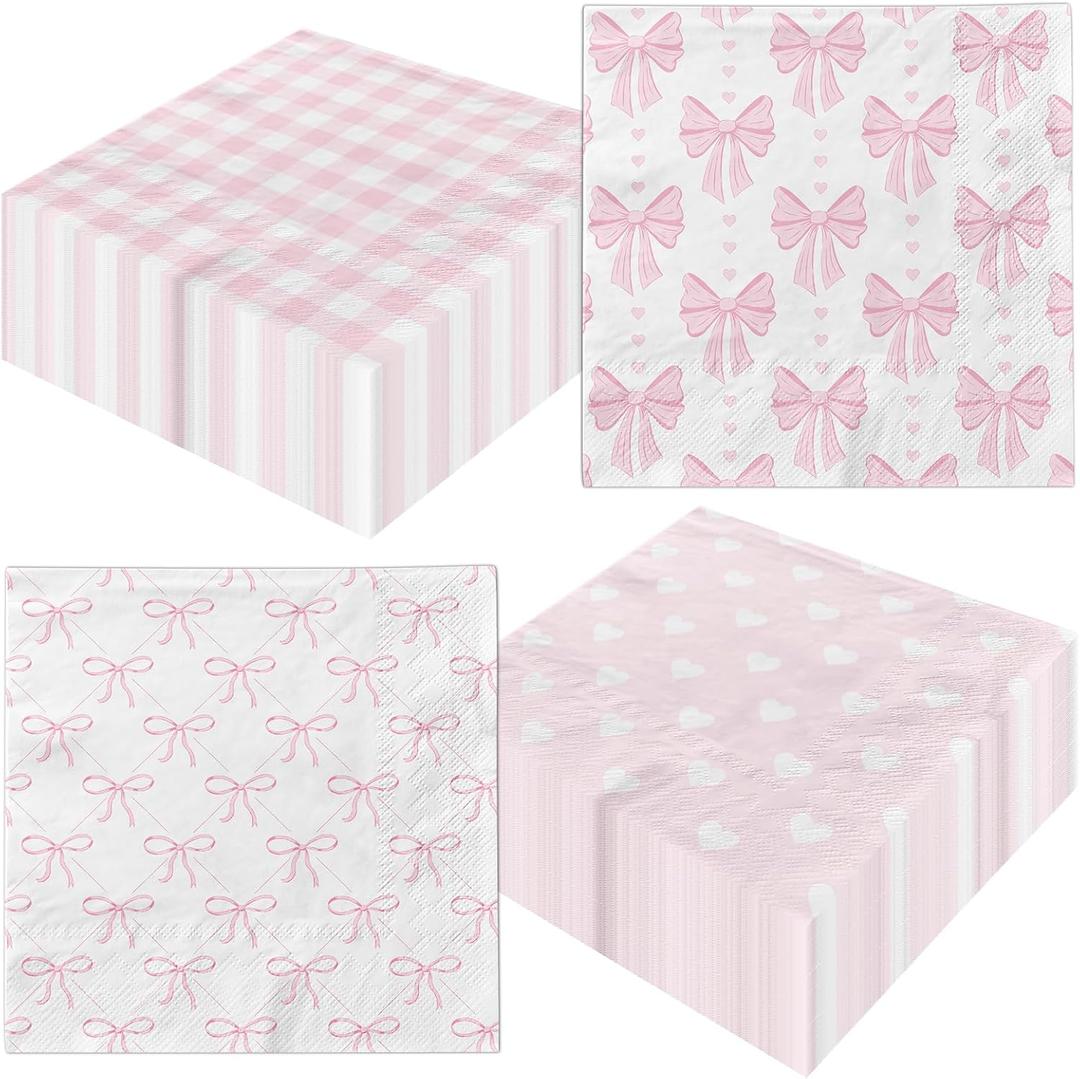 Pink Bow Decorations Napkins,40pcs Bow Paper Napkins Disposable Pink Bow Napkins for Girls Coquette Birthday Bow Party Baby Shower Supplies