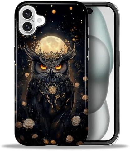 CARLOCA Case for iPhone 16,Celestial Owl Unique Forest Moon Nature Design Hybrid Dual Protection Soft TPU Hard PC Shockproof Anti-Scratch Cover Men Women Stylish Protective Phone Case