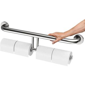 Chrome Double Toilet Paper Holder w/Safety Bar 24 inch, Zepolu 2-in-1 Assist Bar Balanced Support Handle, Stainless Steel Handrail Wall Mounted Bathroom Toilet Grab Bar for Senior Elderly Handicap