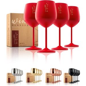 Gusto Nostro Valentines Day Gift Stainless Steel Wine Glass  18 oz Red, Unbreakable Colorful Wine Glasses for Travel, Camping and Pool  Cute, Unique Metal Wine Glass for Outdoor, Picnics (Set of 4)