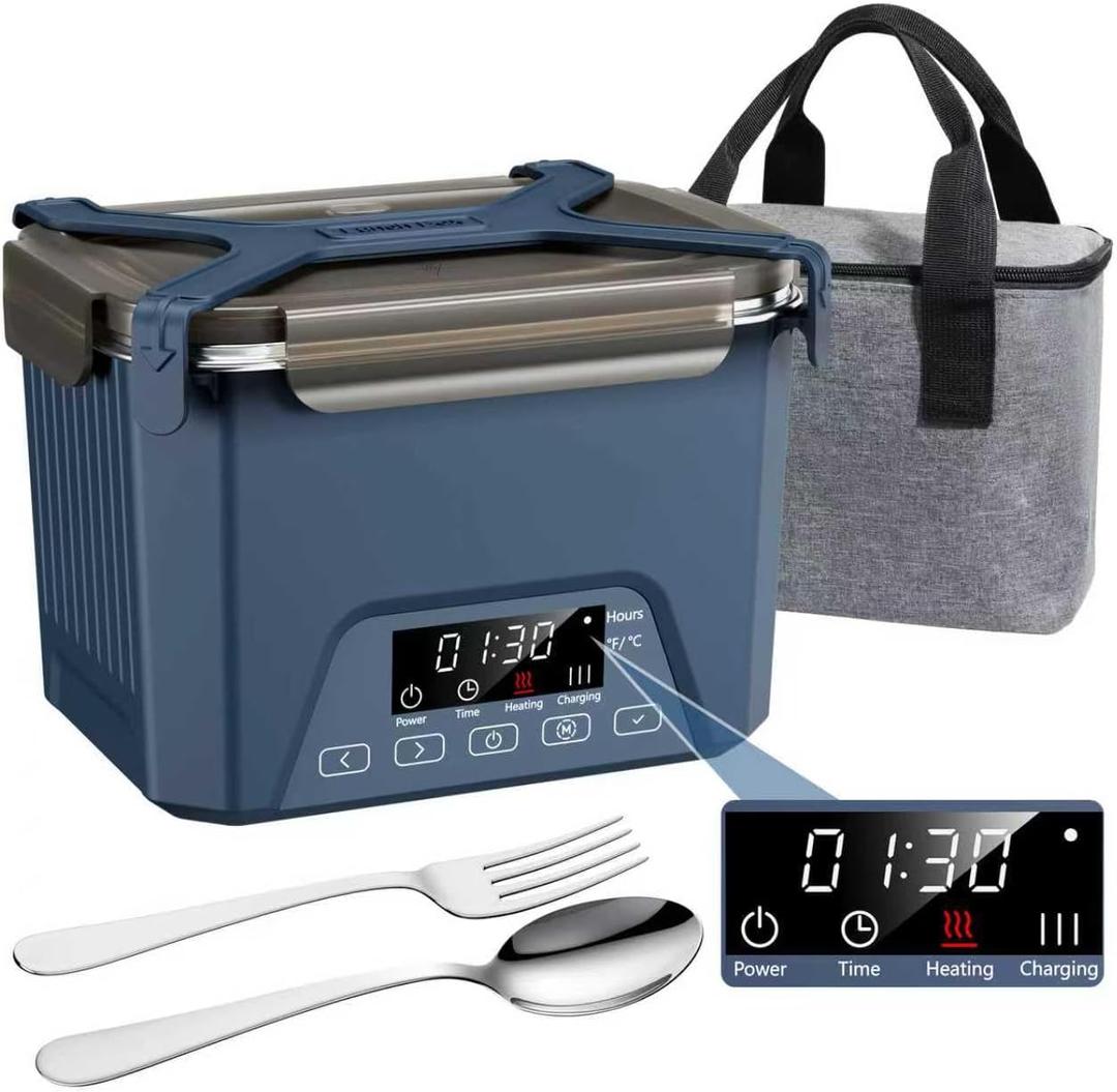 Cordless Electric Lunch Box, 1.2L Self Heating Lunch Box Battery Powered with Automatic Heating, BPA Free, Meal Prep Friendly, Portable Food Warmer for Work, Construction, Truck & Travel (Blue)