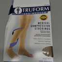 Truform 15-20 mmHg Compression Stockings for Men and Women, Thigh High Length, Dot Top, Open Toe,  Beige, Large (1 Pair)