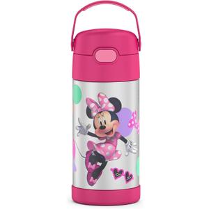 THERMOS FUNTAINER Water Bottle with Straw - 12 Ounce - Kids Stainless Steel Vacuum Insulated Water Bottle with Lid, Preschool Minnie