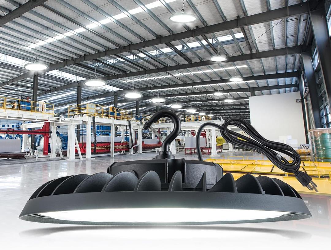 UFO LED High Bay Light 150W 5000K LED Shop Lights 22,500 LM Garage Lighting with US Hook AC100-277V ETL Listed Plug in Bright Light for Workshop Warehouse Barn Factory Gym Supermarket IP65