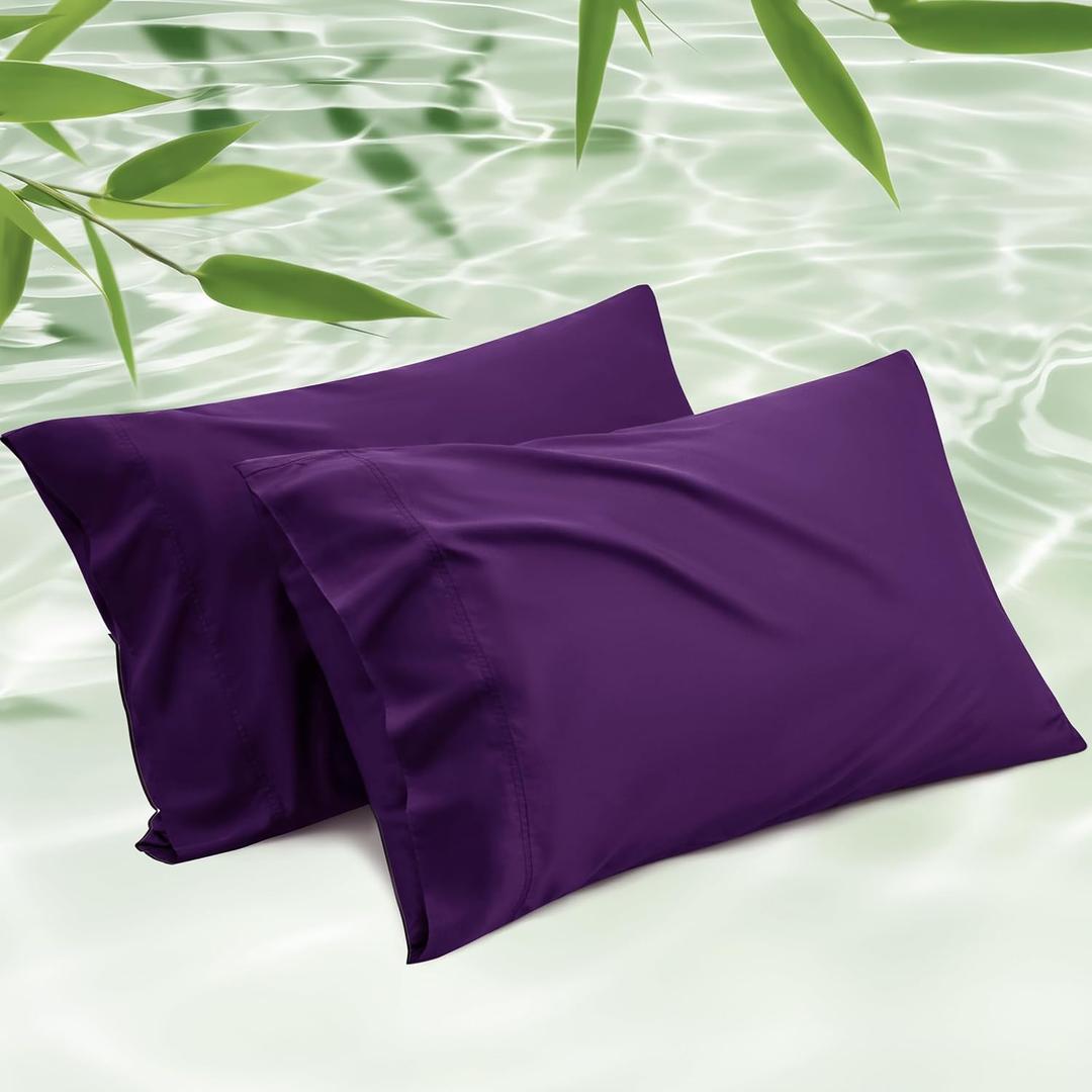 Bedsure Pillow Cases Queen, Cooling Pillow Cases, Rayon Derived from Bamboo Purple Pillowcases Queen Size Set of 2, PureWoven Silky Soft Bedding Pillow Covers with Envelope Closure, 20x30 Inches