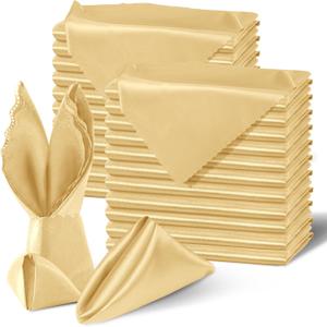 Homiest Gold Satin Napkins 20x20 Inch, 100 Pack Scalloped Edges | Silky Smooth Texture, Fade-Resistant Reusable, for Weddings Banquets Parties, Seamless One-Piece Design, Hand Wash Care