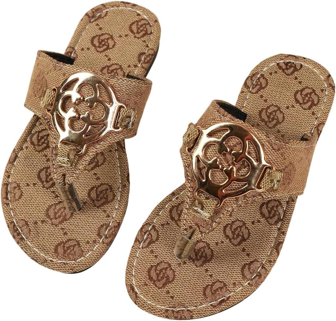 GORGLITTER Girl's Metallic Thong Flat Sandals Dressy Walking Flip Flops | Summer Shoes for Teens, Slip On, Open Round Toe, Kids Sandals 2026, Comfortable, Dressy Casual 2.5 Big Kid