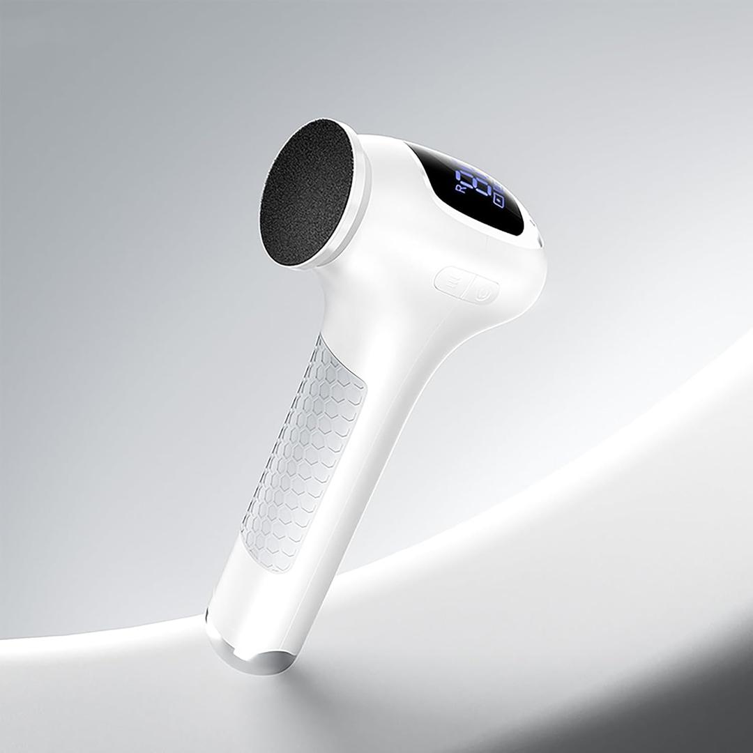 L'UGX Electric Foot Callus Removers Powerful 8Ncm Torque Professional Pedicure Foot File, 3-Speed Settings, LCD Display, 60pcs Sandpaper Discs, Type-C Rechargeable, Ergonomic Handle-White