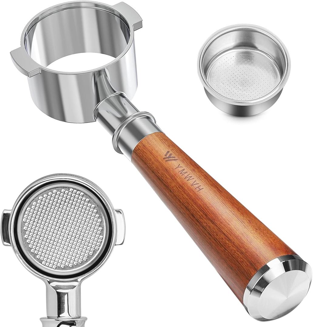 51mm Bottomless Portafilter 2 Ears for Delonghi ECP3420/EC155/BCO430/EC260,Stainless Steel Filter Basket and Walnut Handle