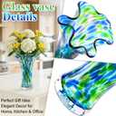 Hand Blown Glass Vase for Flowers, 9" Unique Murano Style Art Glass Vase, Wide Mouth Teal Turquoise Swirl Decorative Colorful Vases for Home Decor, Living Room Table Centerpiece,Shelf, Wedding Gift