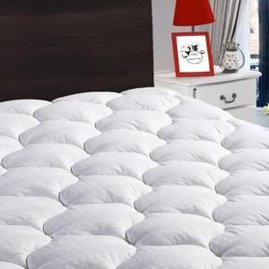 LEISURE TOWN Cotton Queen Mattress Pad Fitted Quilted Mattress Cover Pillow Top Mattress Topper Cooling Soft Breathable Mattress Protector with 8-21 Deep Pocket,Machine Washable (60x80 White)