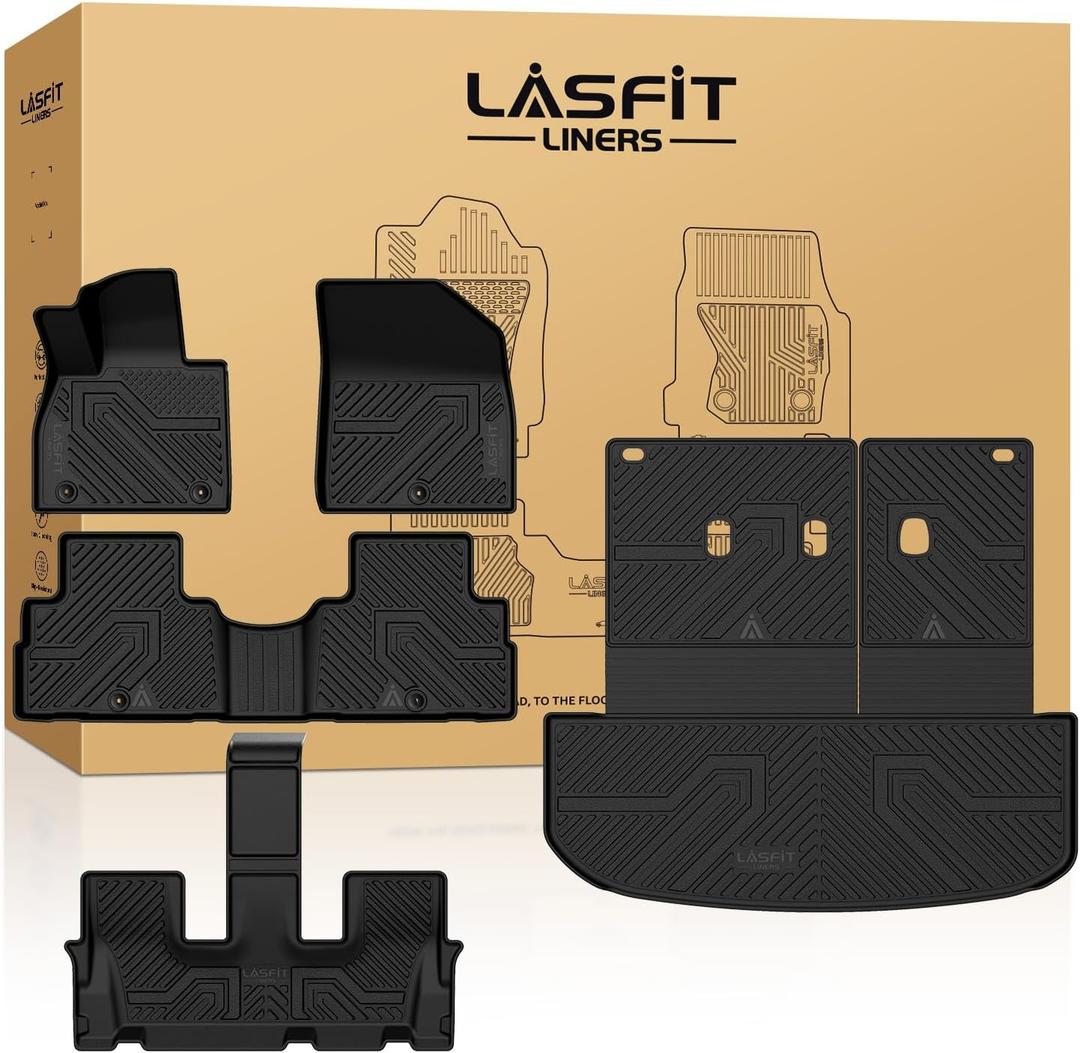 LASFIT Floor Mats & Backrest Mats & Cargo Mats for Hyundai Palisade 7/8 Seats 2025 2024 2023 2022 2021 2020, All Weather TPE Custom Fit Floor Liners for Palisade Full Set Car Mats Accessoires, Black
