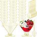 Yinkin 25 Cups and 25 Spoons Plastic Martini Glasses Disposable Cocktail Glasses Mini Martini Plastic Cups Dessert PVC Shot Unbreakable with Spoons for Weddings Party Wine Food (Glitter Gold,5 oz)