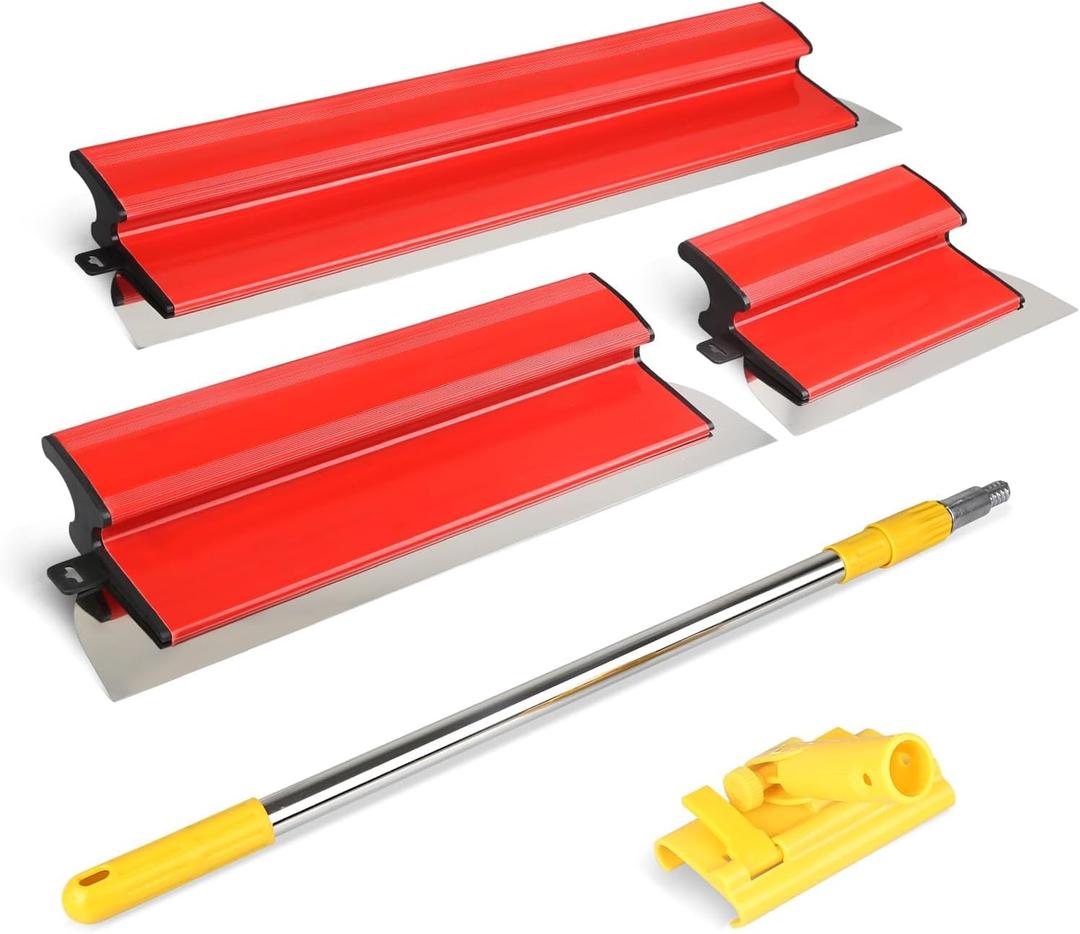 Drywall Skimming Blade Set with 30" - 48" Extension Handle 10in/24in/32in Stainless Steel Skimming Blades for Wall Surface Smoothing Ideal for Drywall Plaste Wallboard Repair Joint