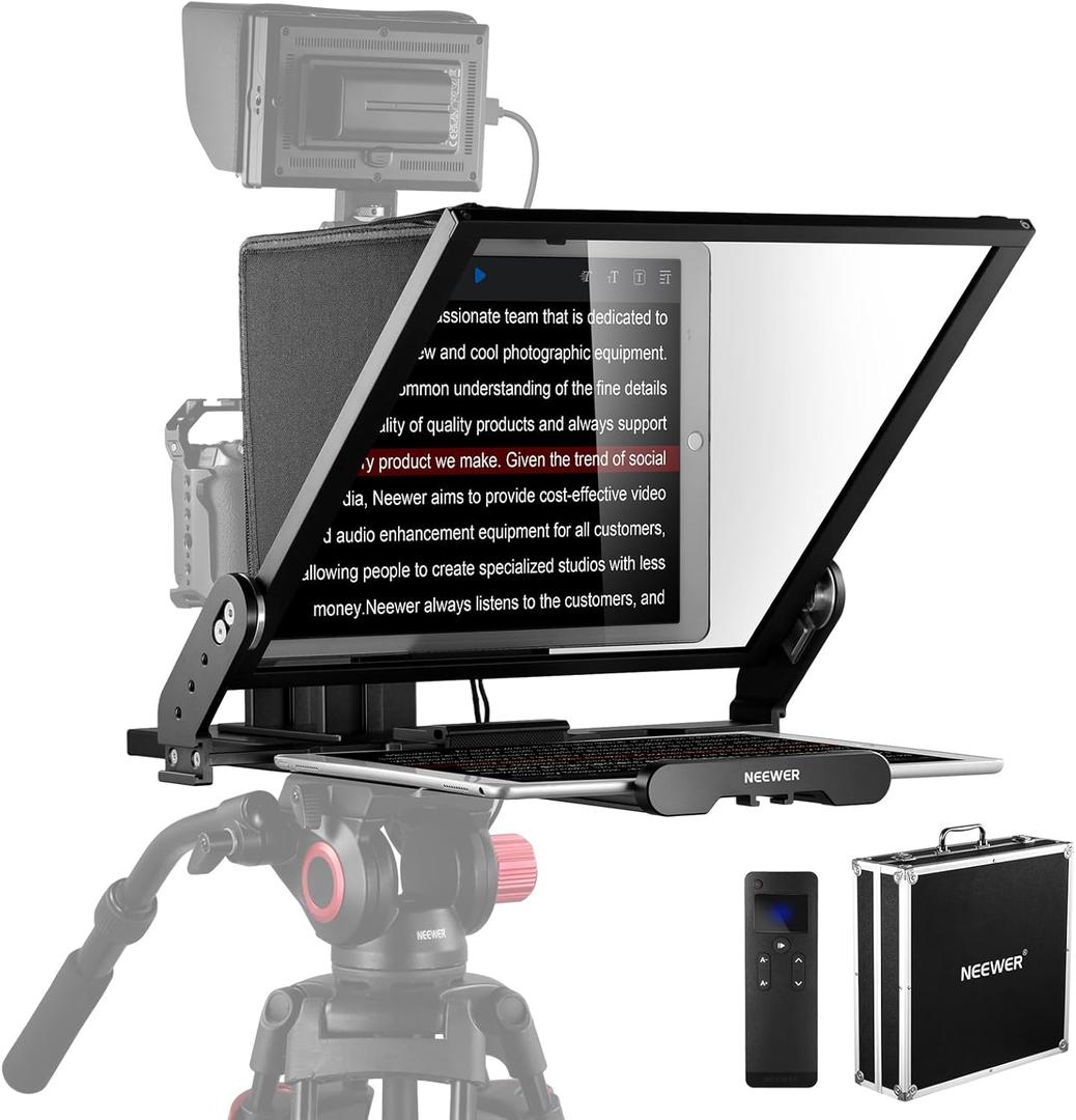 NEEWER Teleprompter X17 II with RT113 Remote/APP Control, 17" HD Beamsplitter All Metal Frame Upgraded Camera Mount QR Plate Compatible with Manfrotto 501PL iPad iPhone, Max Load 44.1Ib, Assembly Free