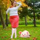 4 Pcs Halloween Women Costume Accessories with Hot Pink Headband Pig Star Earrings White Socks for Cosplay