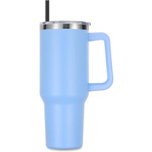 DOMICARE 40 oz Tumbler with Handle and Straw, Stainless Steel Tumbler with Lid and Straw, Reusable Vacuum Insulated Cup, Travel Coffee Mug, Blue, 1 Pack