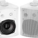 Herdio 5.25 Inch 300 Watts Indoor Outdoor Bluetooth Speakers Waterproof Wall Mount Speakers Wired System All Weather Resistant for Patio Porch Home Theather Backyard(White)