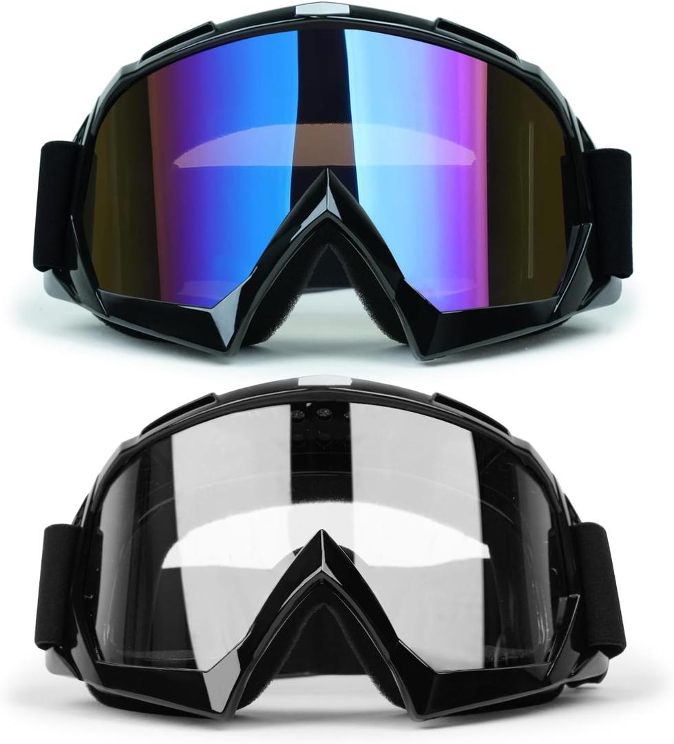 ATV Dirt Bike 2-Pack Motorcycle Motocross Goggles for Men Women MX Riding UTV Helmet Offroad Goggles, UV400 Anti-Scratch Fog Dustproof for Adults Youth Kids(Color+Clear)