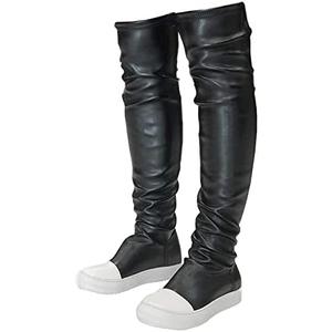 MOFEEDOUKA Thigh High Boots for Women Flat Over The Knee Round Toe Booties, Size 45, Black